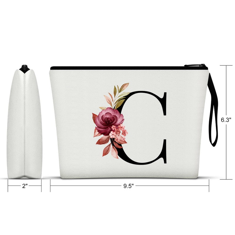 Vavabox A-Z Personalized Makeup Bag Birthday Gifts for Women Mom Gifts for Best Friend Bride Bridesmaid Cosmetic bag (C  White) - Image 2